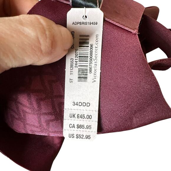 VS Victoria's Secret Burgundy Gold Metallic Lined Demi Bra Women's Size 34DDD - Picture 5 of 8